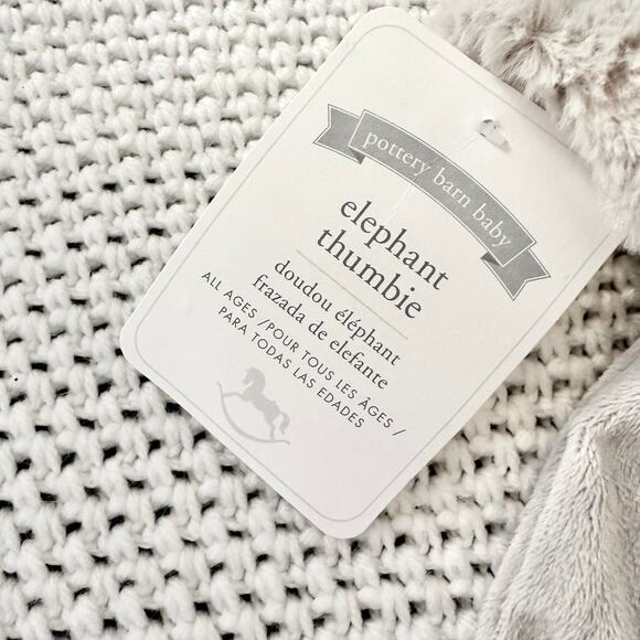Pottery Barn Kids Light Grey Elephant Thumbie Baby Blanket Lovey Soft Toys NWT - Picture 4 of 9